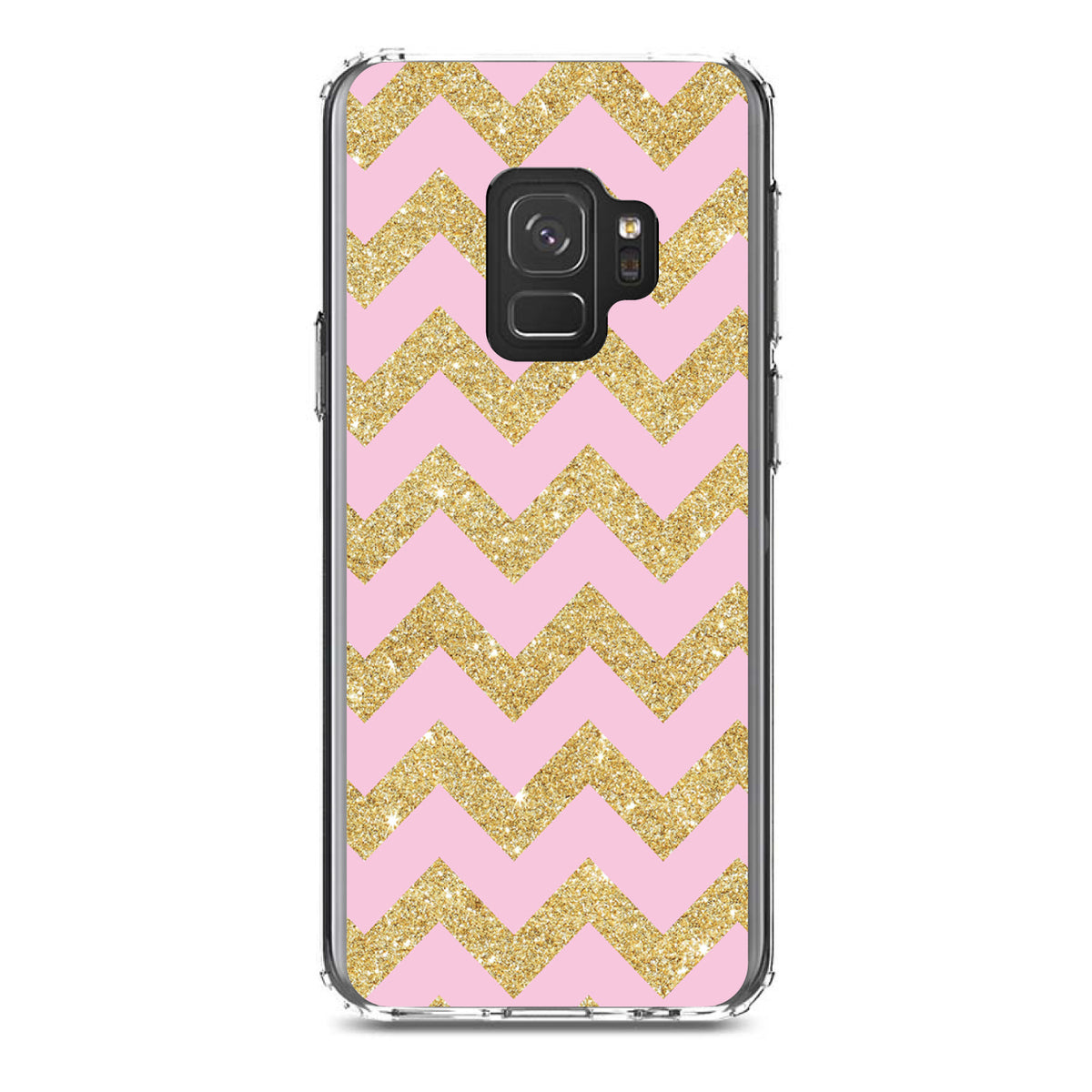 Pink & Gold Print, Chevron Pattern Clear Shockproof iPhone Case, view 19