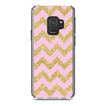 DistinctInk® Clear Shockproof Hybrid Case for Apple iPhone / Samsung Galaxy / Google Pixel - Pink & Gold Print - Chevron Pattern