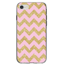 DistinctInk® Clear Shockproof Hybrid Case for Apple iPhone / Samsung Galaxy / Google Pixel - Pink & Gold Print - Chevron Pattern