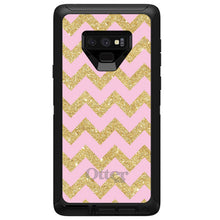 DistinctInk™ OtterBox Defender Series Case for Apple iPhone / Samsung Galaxy / Google Pixel - Pink & Gold Print - Chevron Pattern