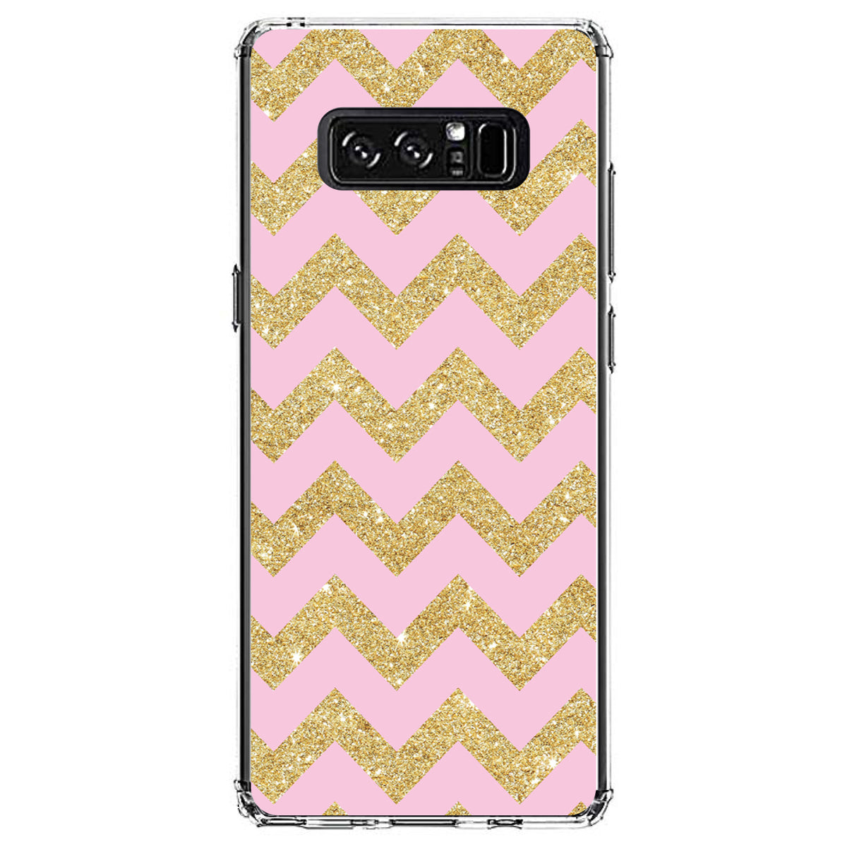 Pink & Gold Print, Chevron Pattern Clear Shockproof iPhone Case, view 12