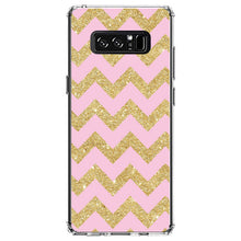 DistinctInk® Clear Shockproof Hybrid Case for Apple iPhone / Samsung Galaxy / Google Pixel - Pink & Gold Print - Chevron Pattern