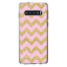 DistinctInk® Clear Shockproof Hybrid Case for Apple iPhone / Samsung Galaxy / Google Pixel - Pink & Gold Print - Chevron Pattern