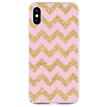 DistinctInk® Clear Shockproof Hybrid Case for Apple iPhone / Samsung Galaxy / Google Pixel - Pink & Gold Print - Chevron Pattern