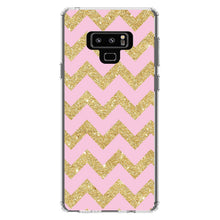 DistinctInk® Clear Shockproof Hybrid Case for Apple iPhone / Samsung Galaxy / Google Pixel - Pink & Gold Print - Chevron Pattern