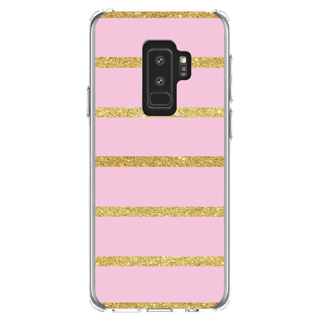 Pink & Gold Print, Horizontal Stripes Pattern Clear Shockproof iPhone Case, view 20