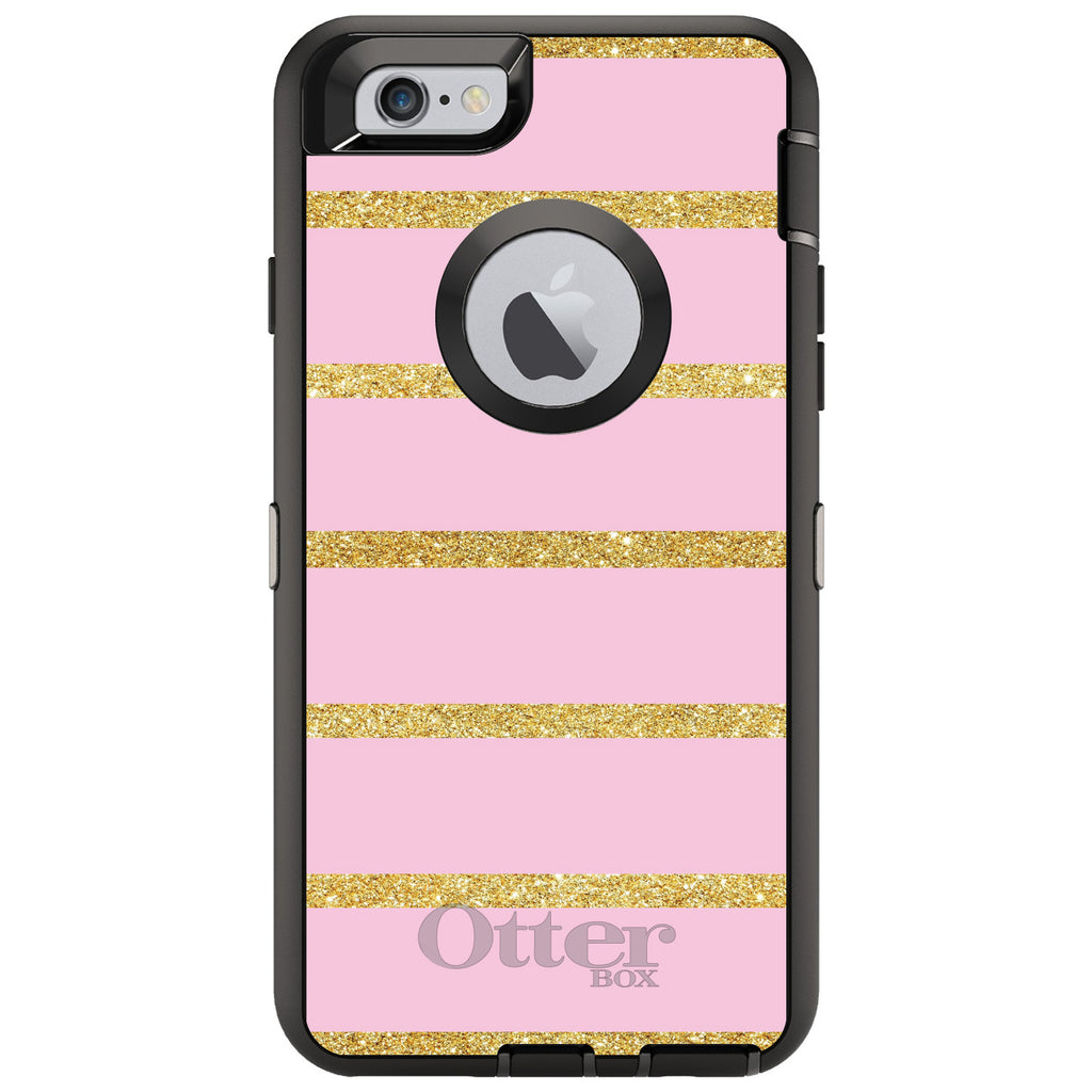 Pink & Gold Print, Horizontal Stripes Pattern OtterBox Defender Case for iPhone & Galaxy, view 4