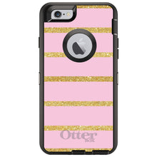 DistinctInk™ OtterBox Defender Series Case for Apple iPhone / Samsung Galaxy / Google Pixel - Pink & Gold Print - Horizontal Stripes Pattern