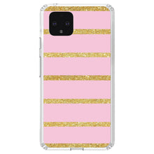 DistinctInk® Clear Shockproof Hybrid Case for Apple iPhone / Samsung Galaxy / Google Pixel - Pink & Gold Print - Horizontal Stripes Pattern
