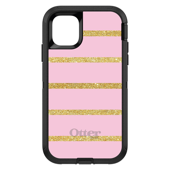 DistinctInk™ OtterBox Defender Series Case for Apple iPhone / Samsung Galaxy / Google Pixel - Pink & Gold Print - Horizontal Stripes Pattern