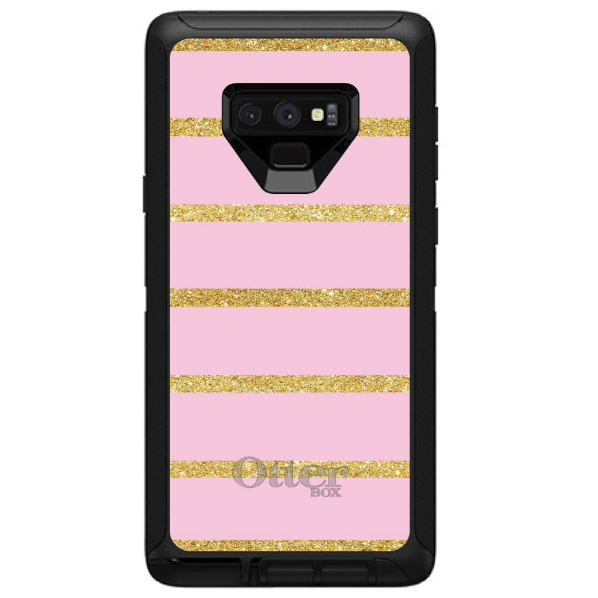Pink & Gold Print, Horizontal Stripes Pattern OtterBox Defender Case for iPhone & Galaxy, view 16