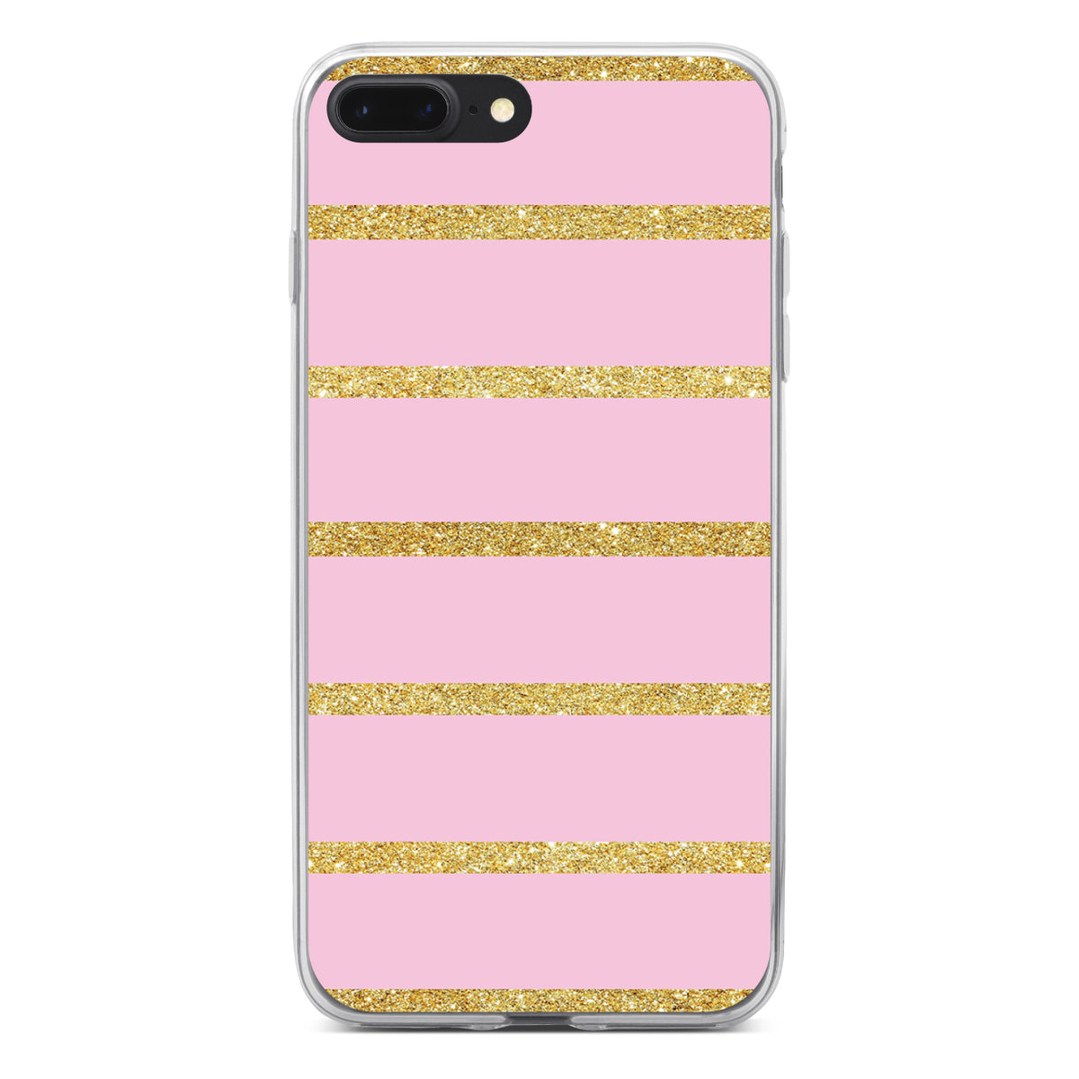 Pink & Gold Print, Horizontal Stripes Pattern Clear Shockproof iPhone Case, view 6