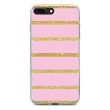 DistinctInk® Clear Shockproof Hybrid Case for Apple iPhone / Samsung Galaxy / Google Pixel - Pink & Gold Print - Horizontal Stripes Pattern