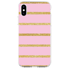DistinctInk® Clear Shockproof Hybrid Case for Apple iPhone / Samsung Galaxy / Google Pixel - Pink & Gold Print - Horizontal Stripes Pattern