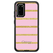 DistinctInk™ OtterBox Defender Series Case for Apple iPhone / Samsung Galaxy / Google Pixel - Pink & Gold Print - Horizontal Stripes Pattern