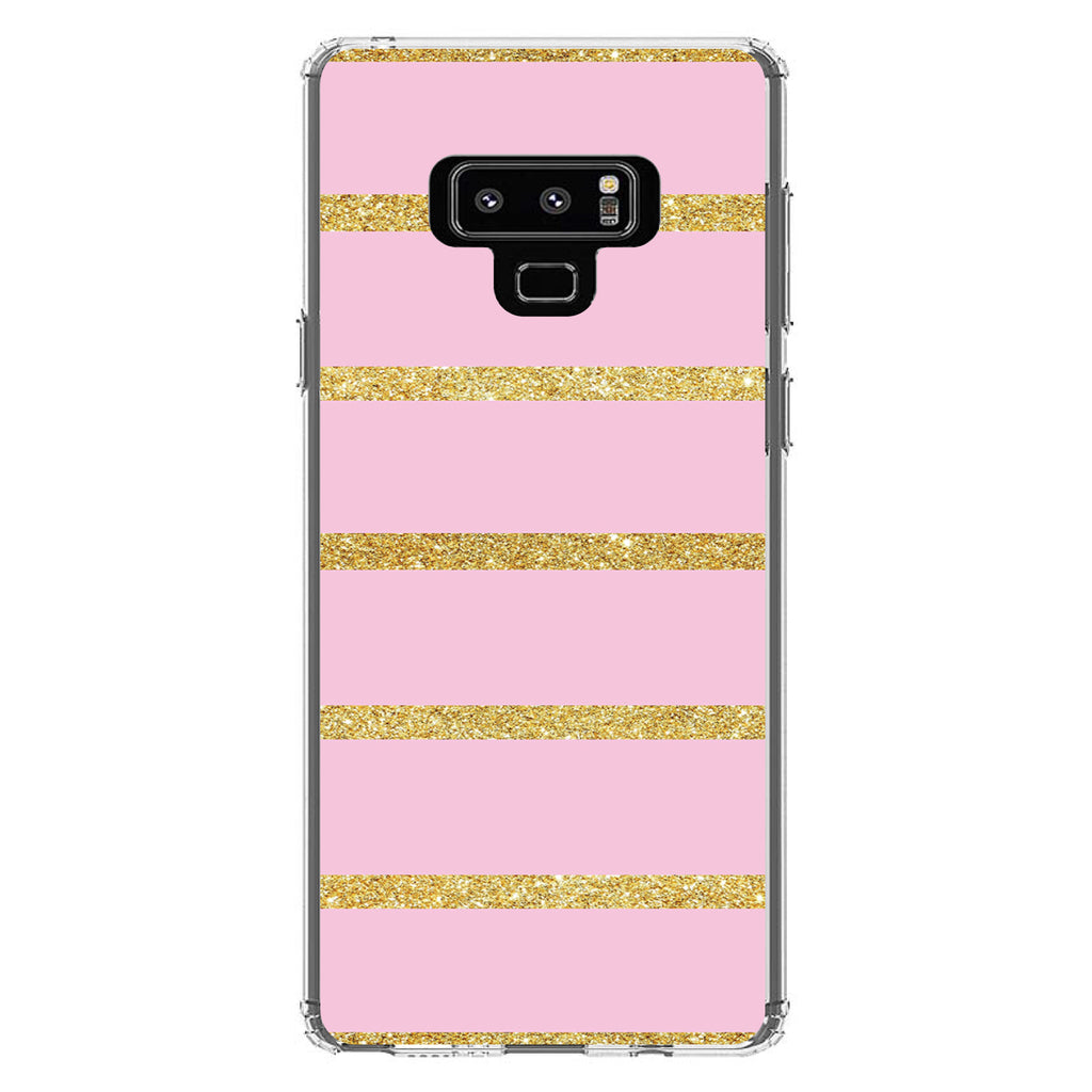 Pink & Gold Print, Horizontal Stripes Pattern Clear Shockproof iPhone Case, view 11