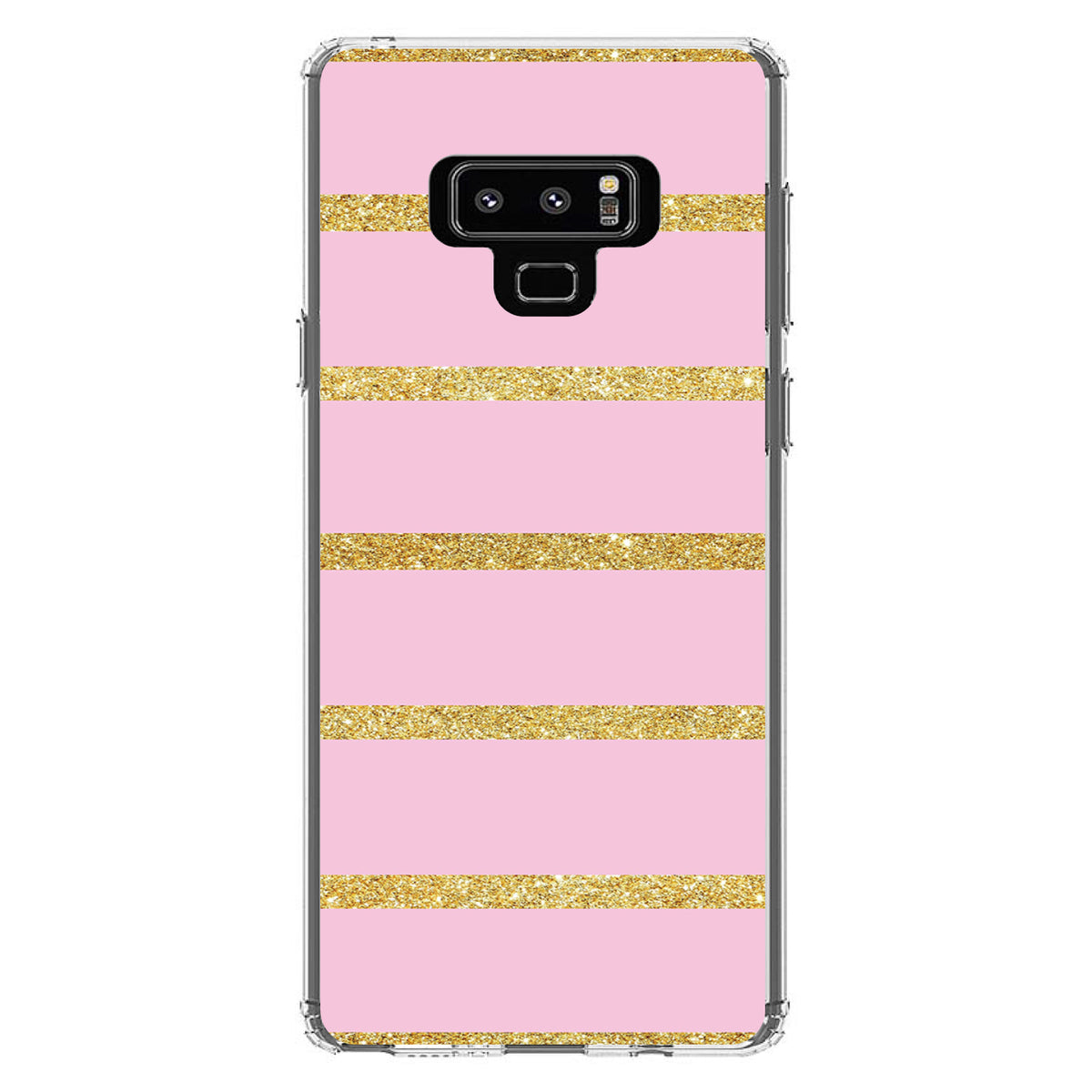 Pink & Gold Print, Horizontal Stripes Pattern Clear Shockproof iPhone Case, view 11
