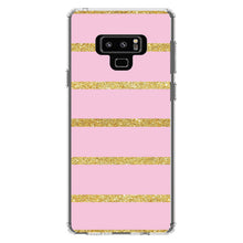 DistinctInk® Clear Shockproof Hybrid Case for Apple iPhone / Samsung Galaxy / Google Pixel - Pink & Gold Print - Horizontal Stripes Pattern