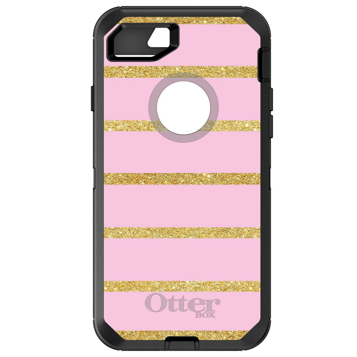 Pink & Gold Print, Horizontal Stripes Pattern OtterBox Defender Case for iPhone & Galaxy