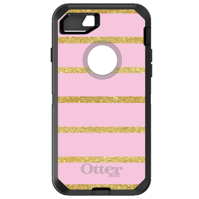 DistinctInk™ OtterBox Defender Series Case for Apple iPhone / Samsung Galaxy / Google Pixel - Pink & Gold Print - Horizontal Stripes Pattern