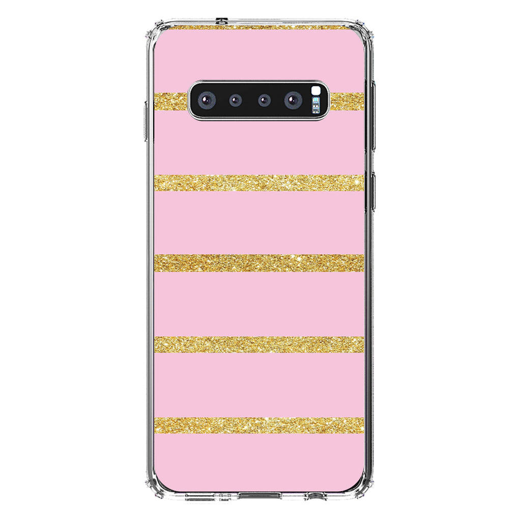 Pink & Gold Print, Horizontal Stripes Pattern Clear Shockproof iPhone Case, view 16