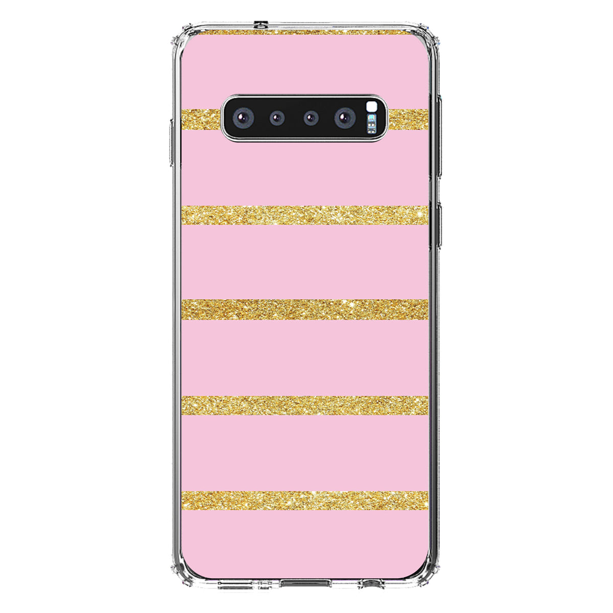Pink & Gold Print, Horizontal Stripes Pattern Clear Shockproof iPhone Case, view 16
