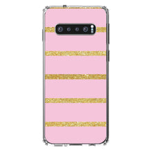 DistinctInk® Clear Shockproof Hybrid Case for Apple iPhone / Samsung Galaxy / Google Pixel - Pink & Gold Print - Horizontal Stripes Pattern