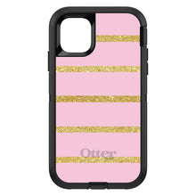 DistinctInk™ OtterBox Defender Series Case for Apple iPhone / Samsung Galaxy / Google Pixel - Pink & Gold Print - Horizontal Stripes Pattern