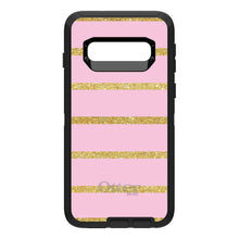 DistinctInk™ OtterBox Defender Series Case for Apple iPhone / Samsung Galaxy / Google Pixel - Pink & Gold Print - Horizontal Stripes Pattern