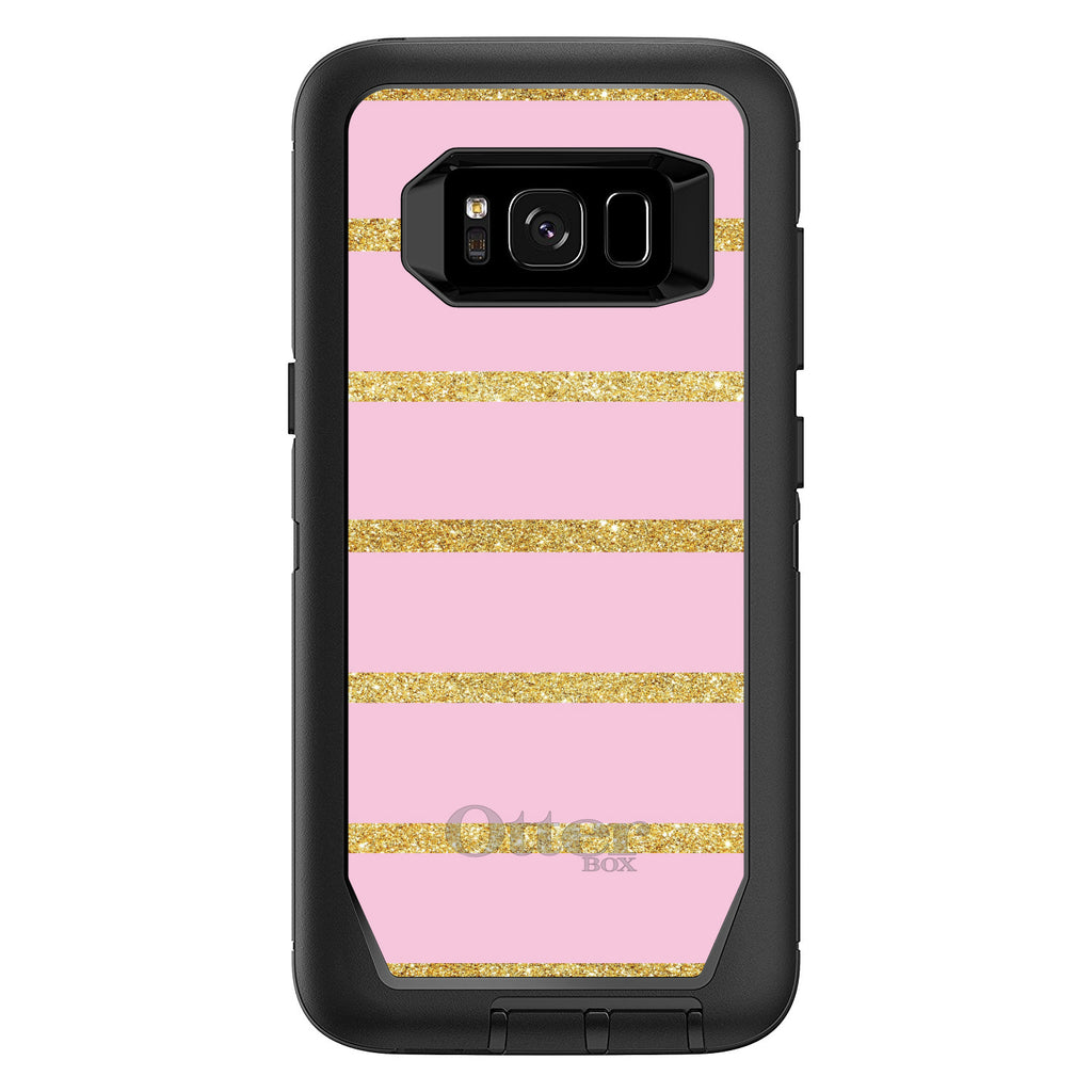 Pink & Gold Print, Horizontal Stripes Pattern OtterBox Defender Case for iPhone & Galaxy, view 12