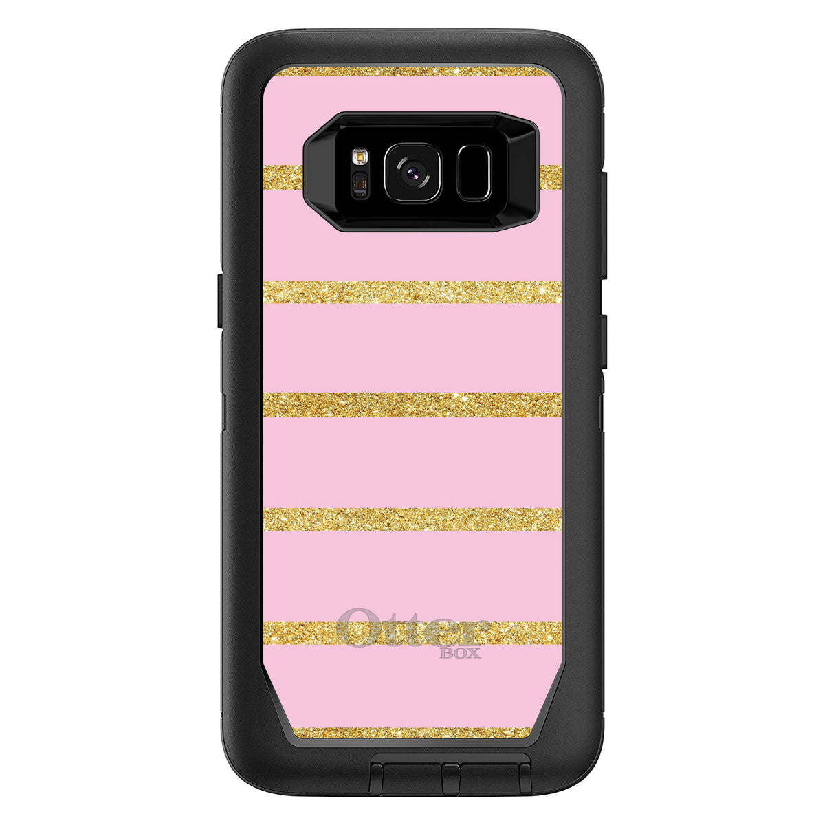 Pink & Gold Print, Horizontal Stripes Pattern OtterBox Defender Case for iPhone & Galaxy, view 12