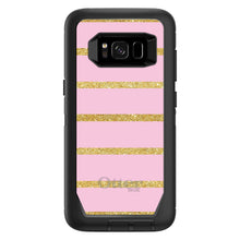 DistinctInk™ OtterBox Defender Series Case for Apple iPhone / Samsung Galaxy / Google Pixel - Pink & Gold Print - Horizontal Stripes Pattern