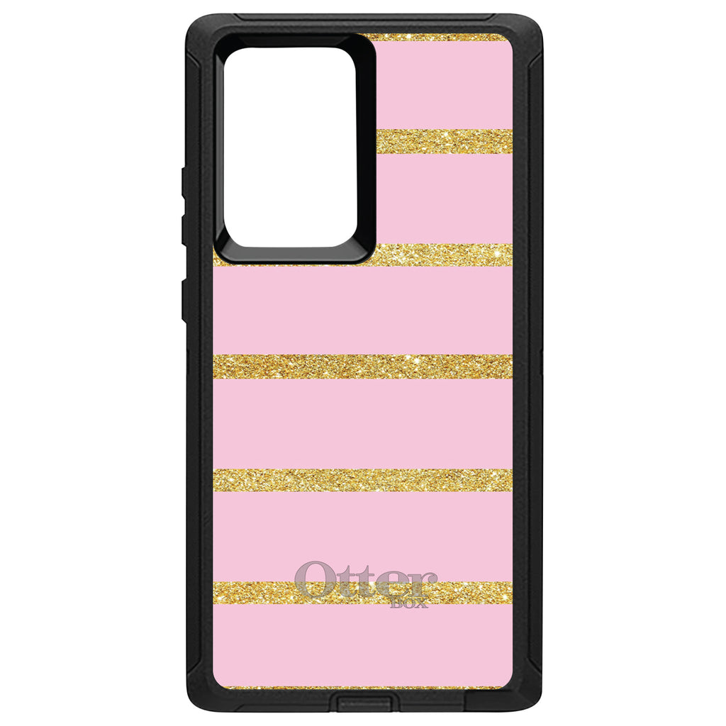 Pink & Gold Print, Horizontal Stripes Pattern OtterBox Defender Case for iPhone & Galaxy, view 13