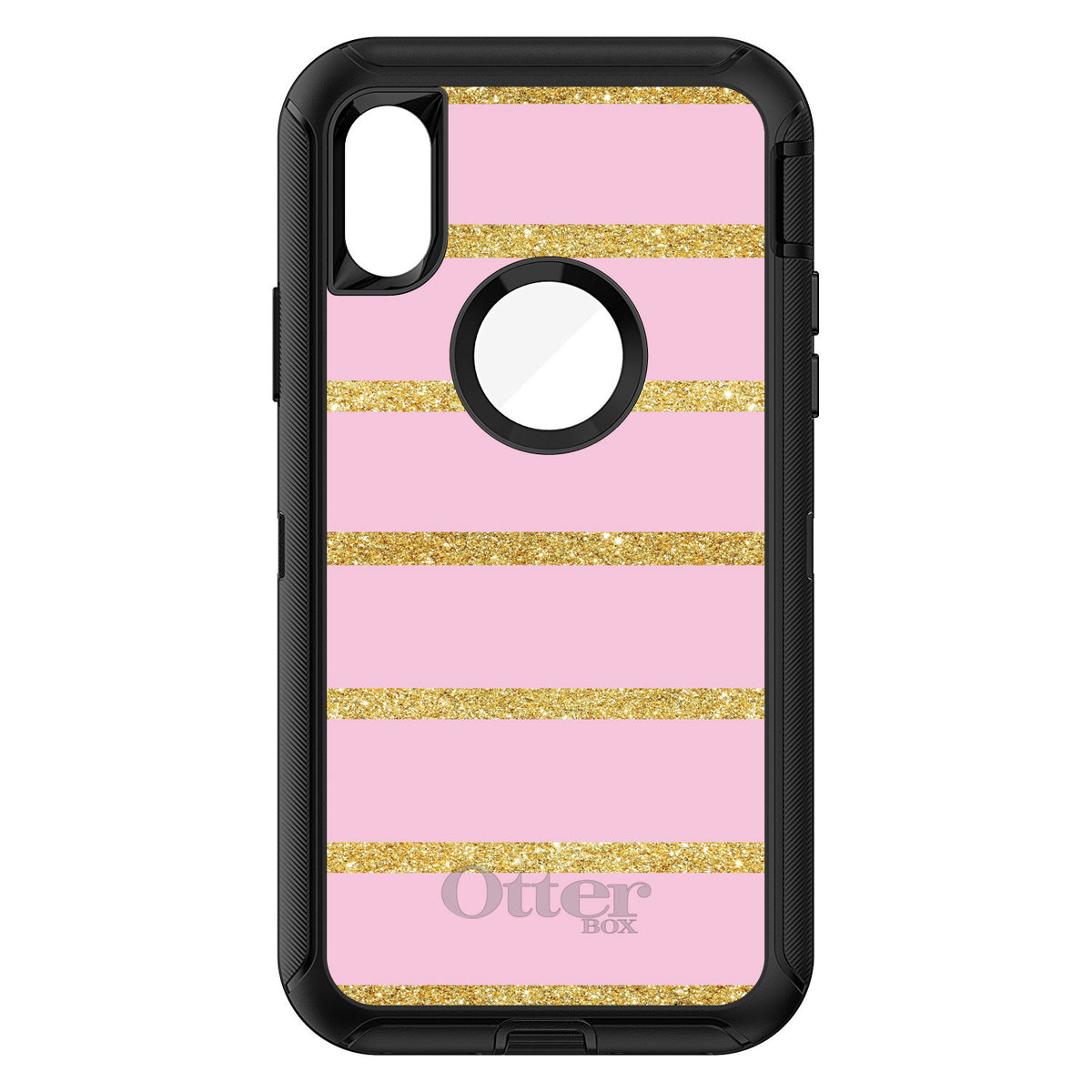 Pink & Gold Print, Horizontal Stripes Pattern OtterBox Defender Case for iPhone & Galaxy, view 3