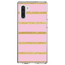 DistinctInk® Clear Shockproof Hybrid Case for Apple iPhone / Samsung Galaxy / Google Pixel - Pink & Gold Print - Horizontal Stripes Pattern