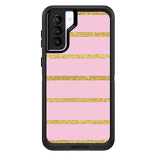 DistinctInk™ OtterBox Defender Series Case for Apple iPhone / Samsung Galaxy / Google Pixel - Pink & Gold Print - Horizontal Stripes Pattern