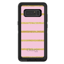 DistinctInk™ OtterBox Defender Series Case for Apple iPhone / Samsung Galaxy / Google Pixel - Pink & Gold Print - Horizontal Stripes Pattern