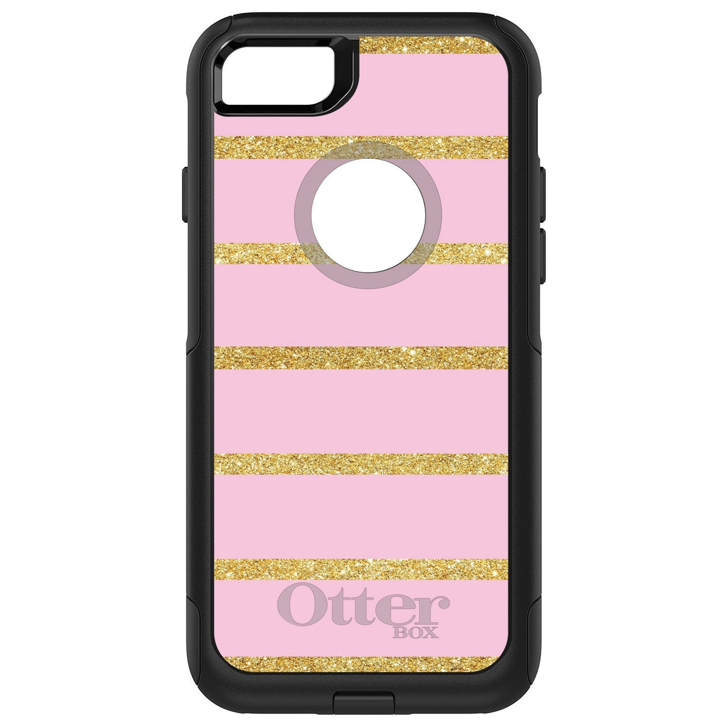 DistinctInk™ OtterBox Commuter Series Case for Apple iPhone or Samsung Galaxy - Pink & Gold Print - Horizontal Stripes Pattern