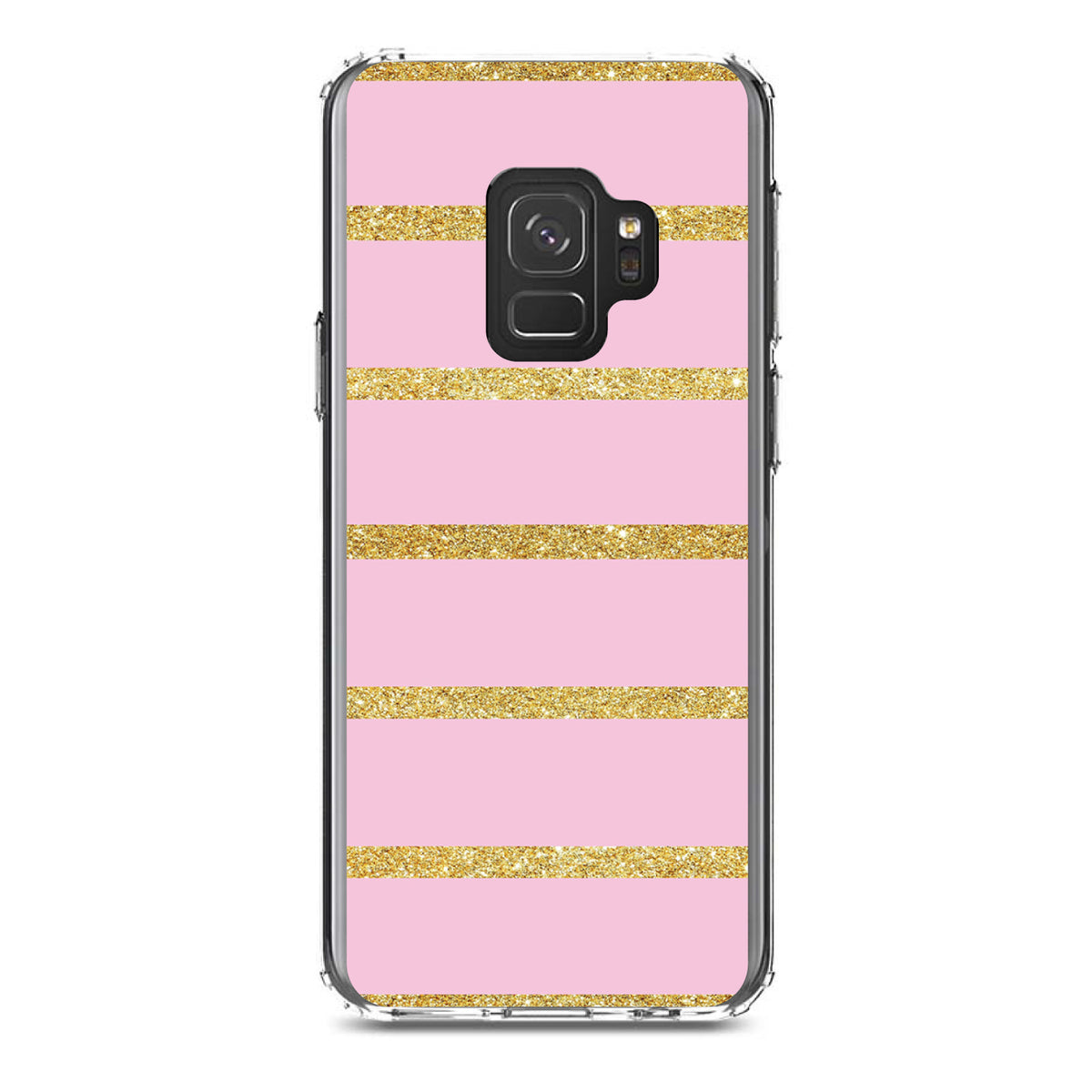 Pink & Gold Print, Horizontal Stripes Pattern Clear Shockproof iPhone Case, view 19