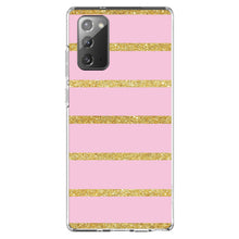 DistinctInk® Clear Shockproof Hybrid Case for Apple iPhone / Samsung Galaxy / Google Pixel - Pink & Gold Print - Horizontal Stripes Pattern