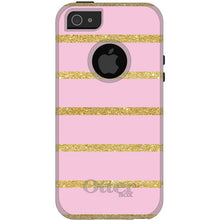 DistinctInk™ OtterBox Commuter Series Case for Apple iPhone or Samsung Galaxy - Pink & Gold Print - Horizontal Stripes Pattern