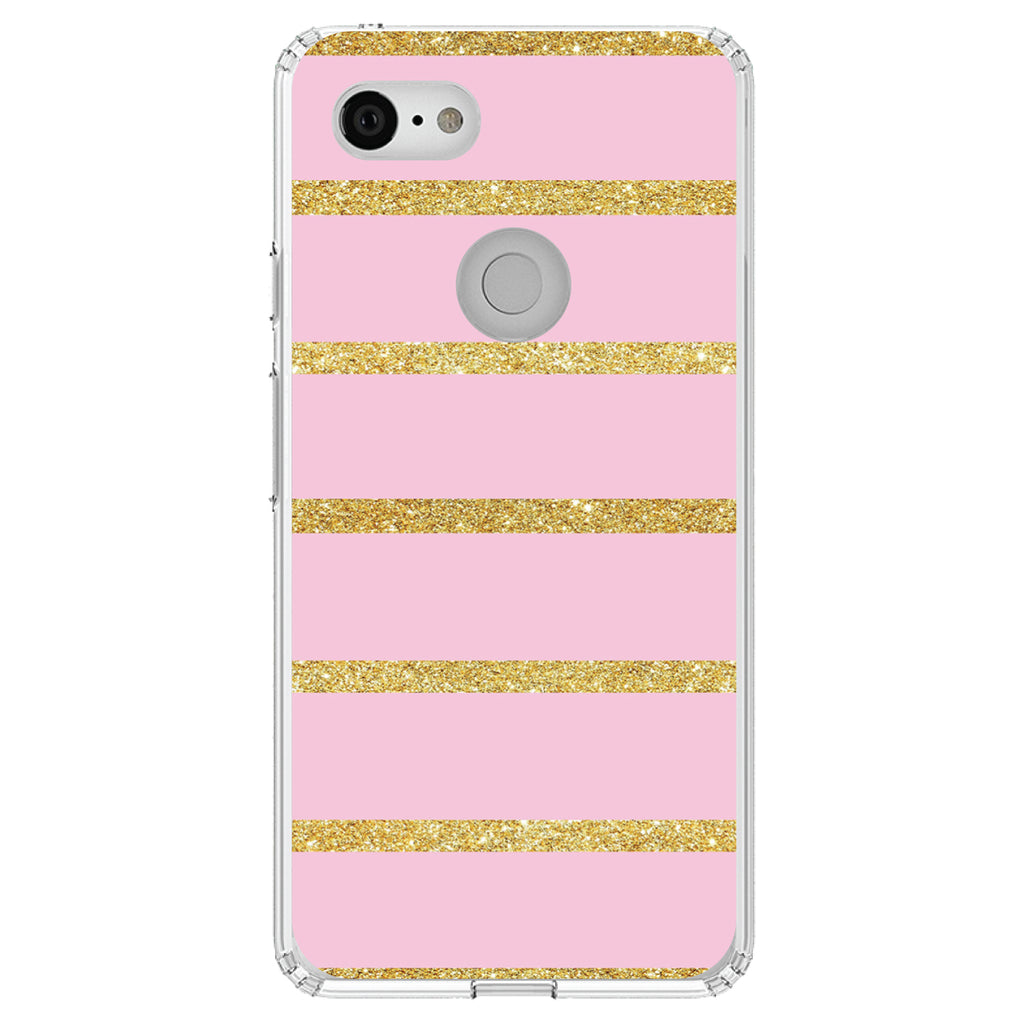 Pink & Gold Print, Horizontal Stripes Pattern Clear Shockproof iPhone Case, view 22