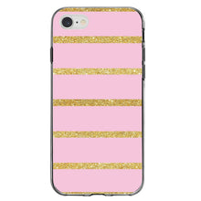 DistinctInk® Clear Shockproof Hybrid Case for Apple iPhone / Samsung Galaxy / Google Pixel - Pink & Gold Print - Horizontal Stripes Pattern