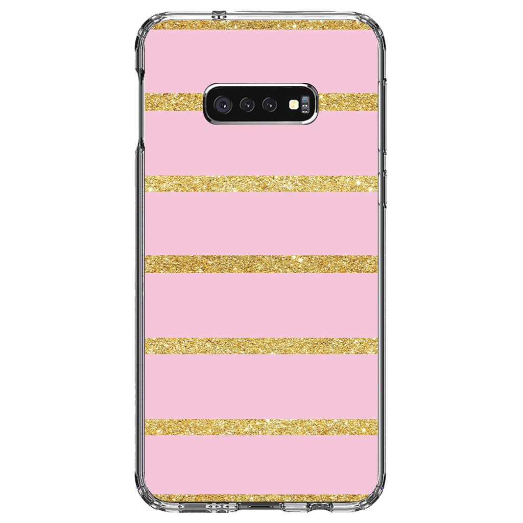 Pink & Gold Print, Horizontal Stripes Pattern Clear Shockproof iPhone Case, view 18