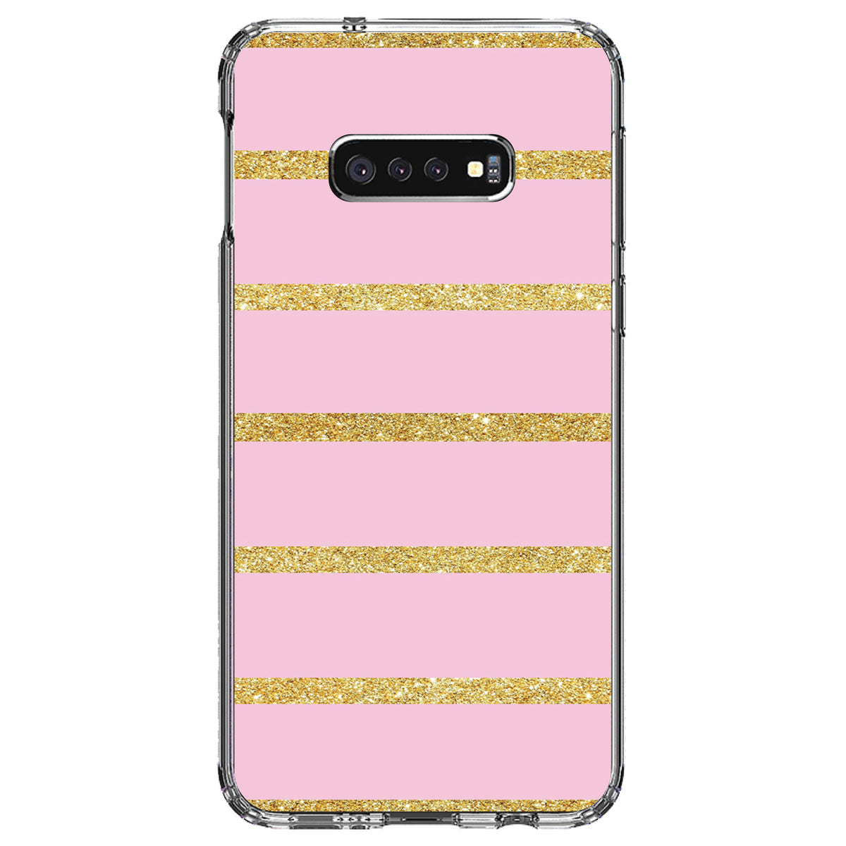 Pink & Gold Print, Horizontal Stripes Pattern Clear Shockproof iPhone Case, view 18