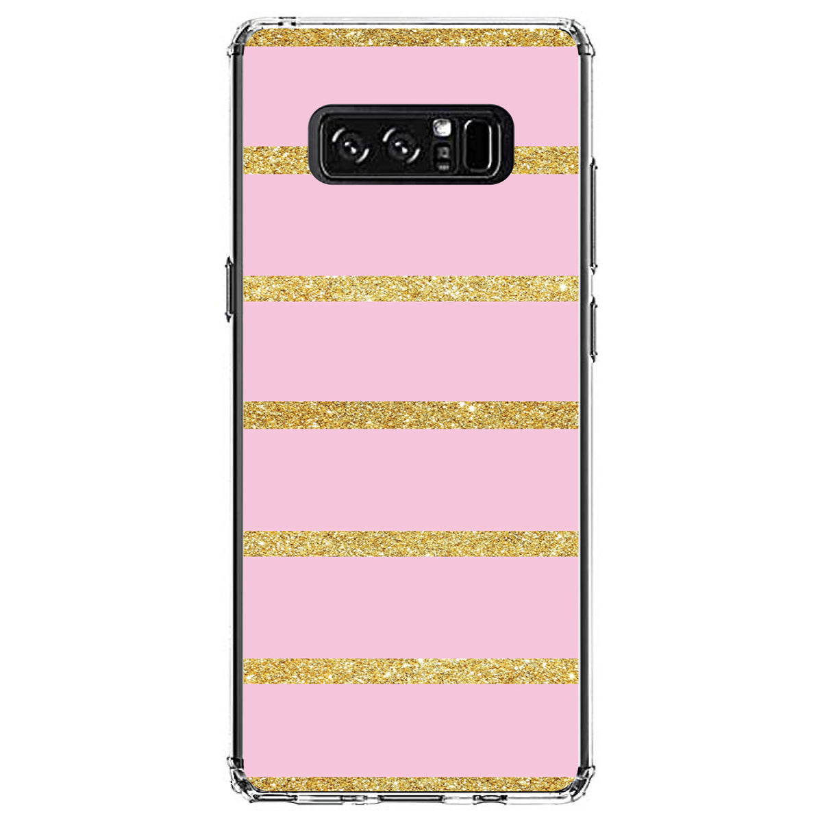 Pink & Gold Print, Horizontal Stripes Pattern Clear Shockproof iPhone Case, view 12