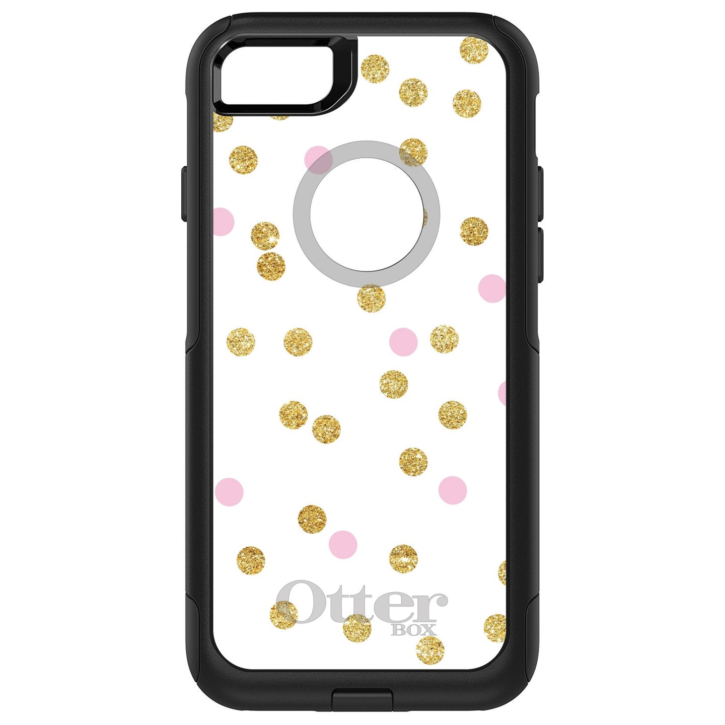 DistinctInk™ OtterBox Commuter Series Case for Apple iPhone or Samsung Galaxy - Pink & Gold Print - White / Pink / Gold Dots Pattern