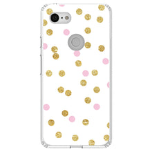 DistinctInk® Clear Shockproof Hybrid Case for Apple iPhone / Samsung Galaxy / Google Pixel - Pink & Gold Print - White / Pink / Gold Dots Pattern