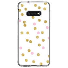 DistinctInk® Clear Shockproof Hybrid Case for Apple iPhone / Samsung Galaxy / Google Pixel - Pink & Gold Print - White / Pink / Gold Dots Pattern