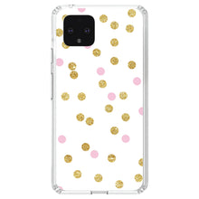 DistinctInk® Clear Shockproof Hybrid Case for Apple iPhone / Samsung Galaxy / Google Pixel - Pink & Gold Print - White / Pink / Gold Dots Pattern